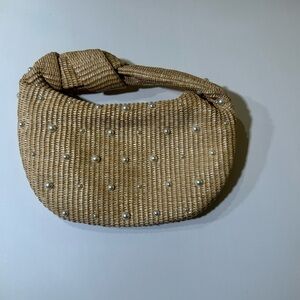 Urban Expressions Pearl Stud Woven Straw Hobo Bag